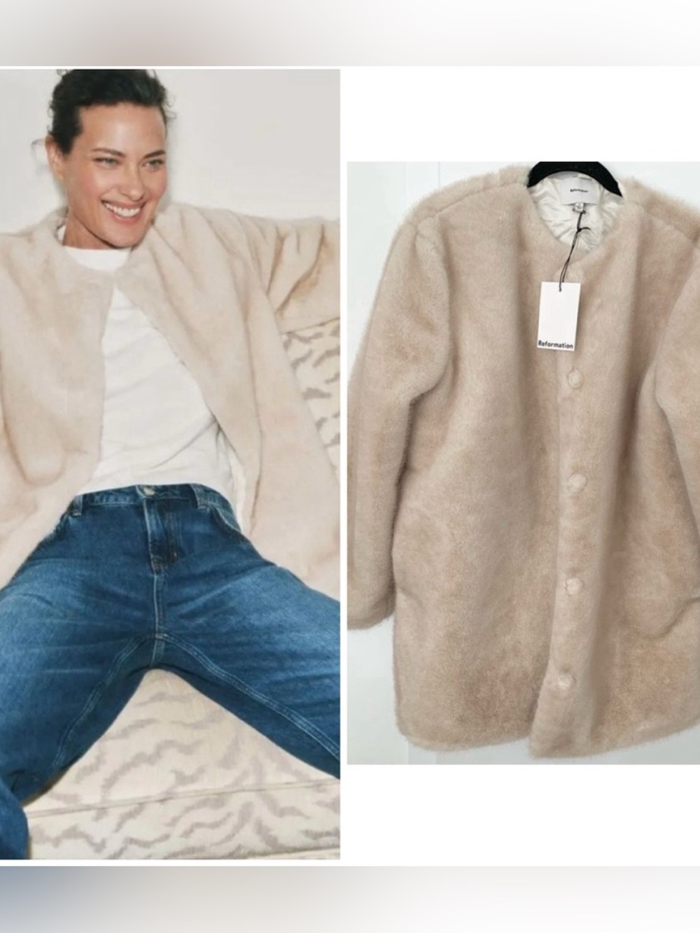 Reformation Devin Faux Fur Coat polar NWT S
